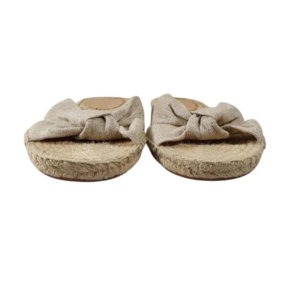 J. Crew Knotted Espadrille Slides Beige w Gold Flecks Good Cond Made in Spain 8